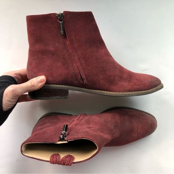 Karl Lagerfeld Paris Burgundy‎ Suede Fringe Ankle Booties Size 7.5 - Picture 2 of 10